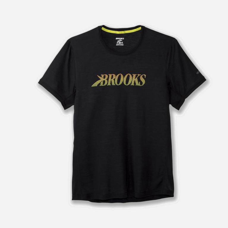 Brooks Distance Graphic Hombre Camisetas Manga Corta - Negros / Verdes Amarillos (0278XODWP)